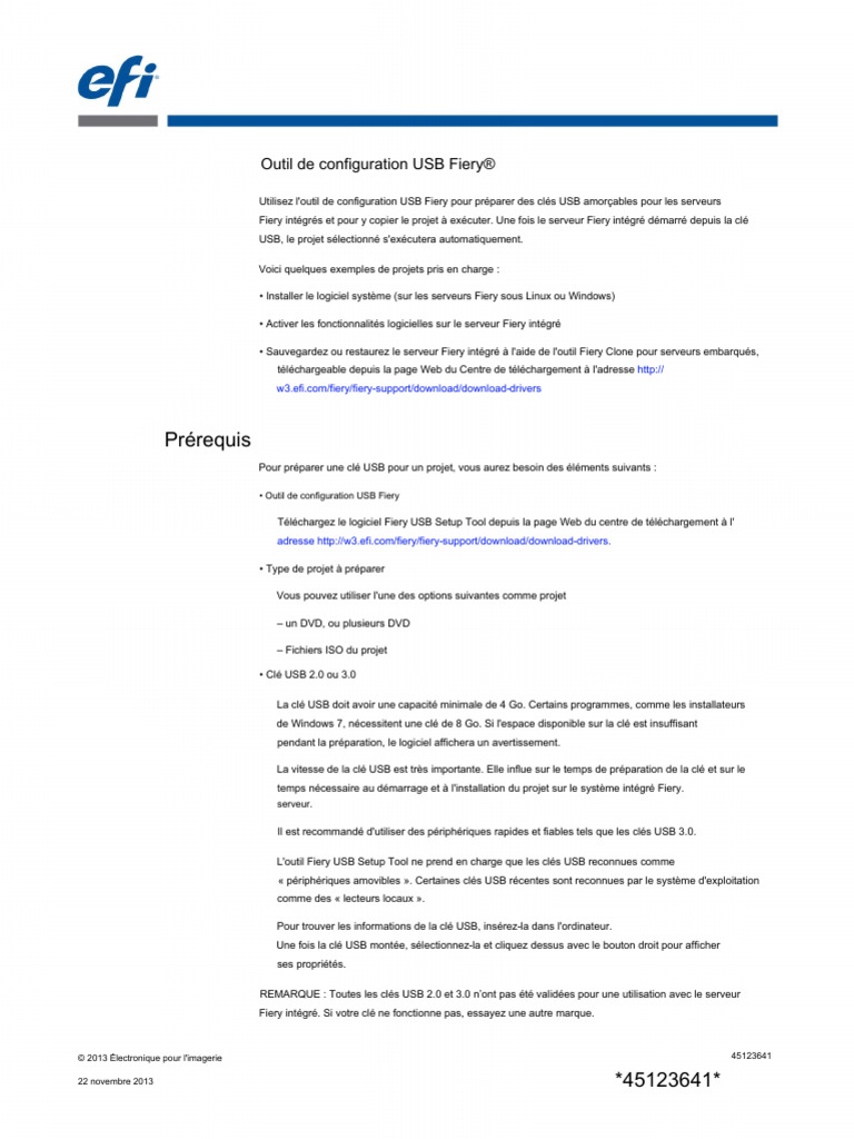 Guide de configuration USB Fiery | PDF | Clé USB | Installation ...