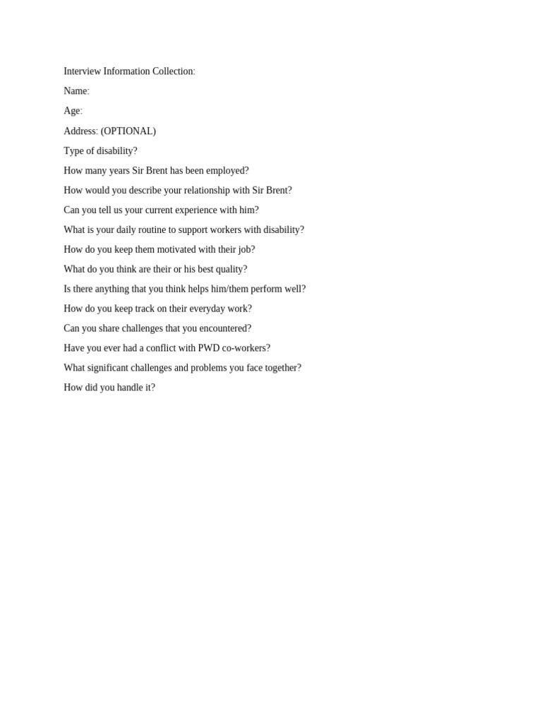 Interview Questions for Disability Support | PDF