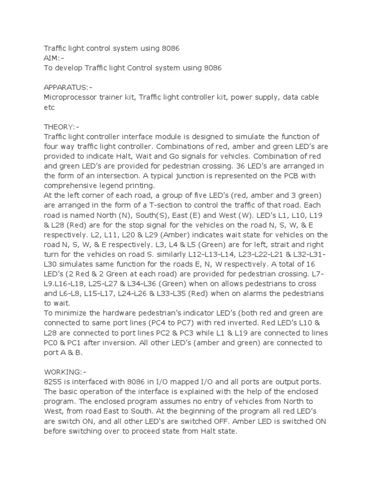 Traffic Light Control System Using 8086 PDF Traffic Traffic Light