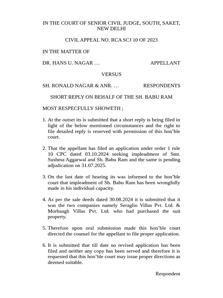 Short Reply Rca SCJ 10 of 2023 | PDF