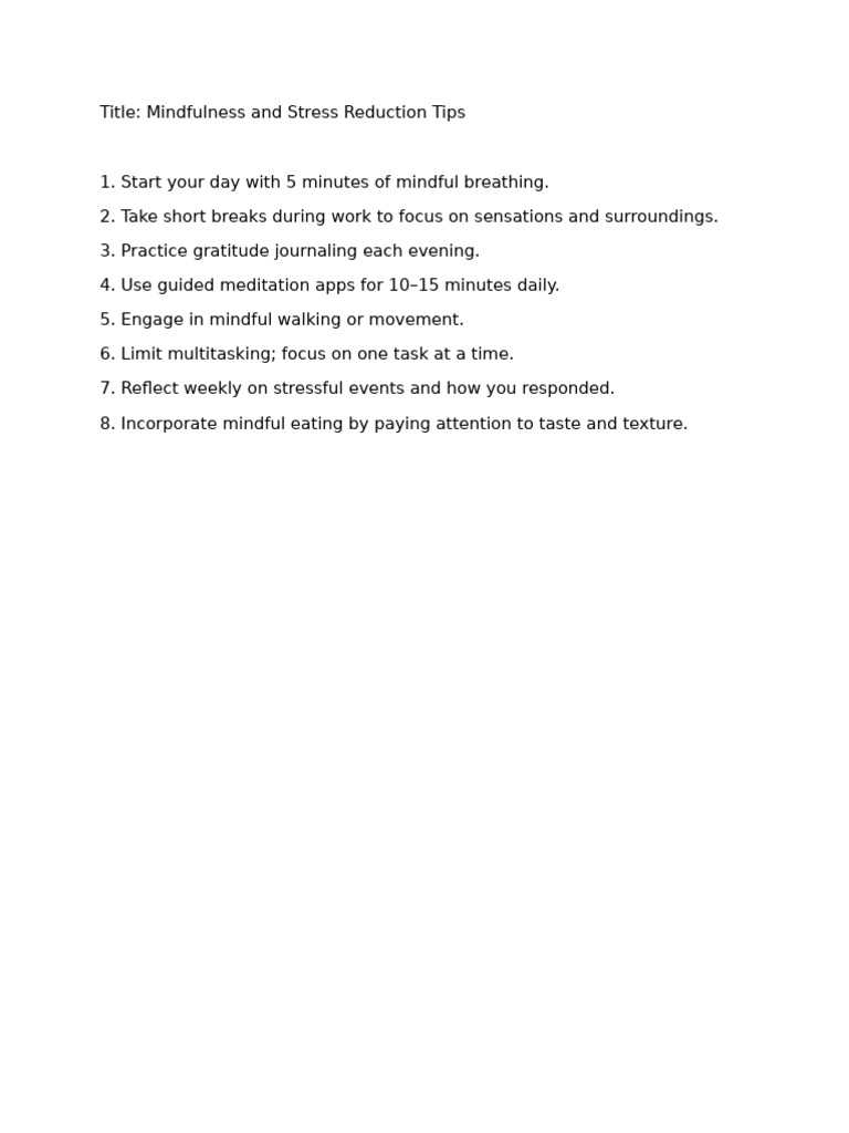 Mindfulness Tips for Stress Relief | PDF