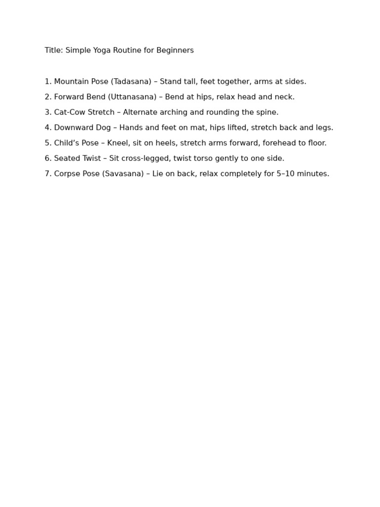 Beginner Yoga Routine Steps | PDF