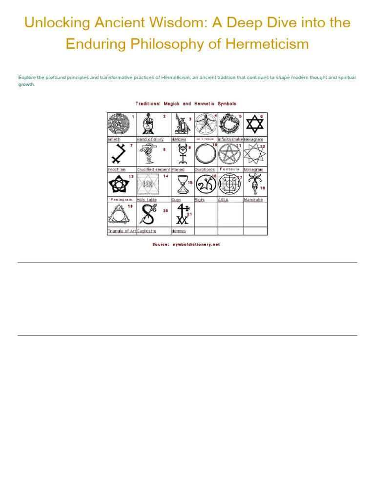 Exploring Hermeticism Principles And Practices Pdf Hermeticism 