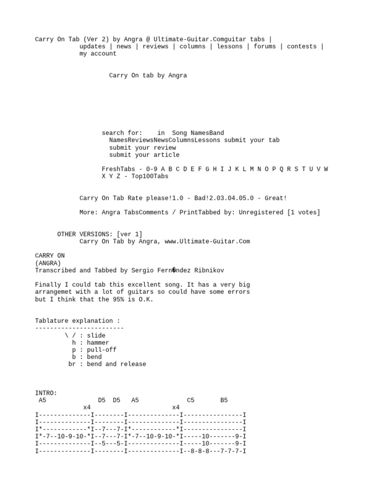 Angra - Angel Cry - Carry On Tab (Ver 2) | PDF