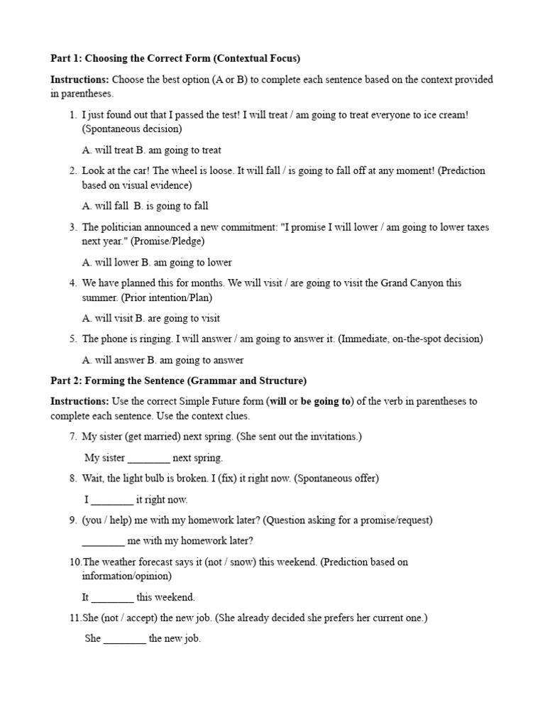 Future Tense Grammar Exercises | PDF