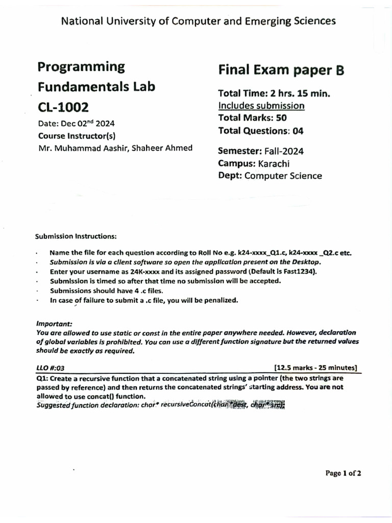 PF Lab Final 2024 | PDF