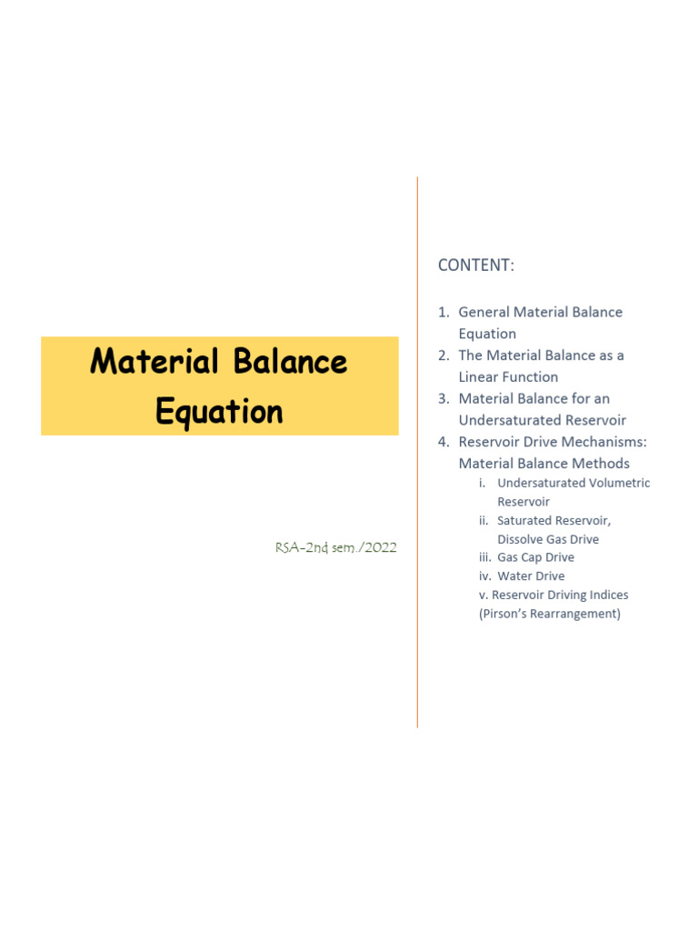 Material Balance Equation Overview | PDF | Petroleum Reservoir | Gases