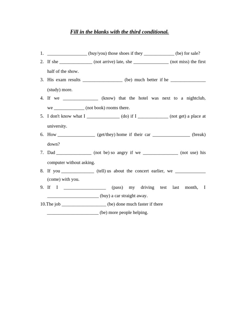 Third Conditional Homework | PDF