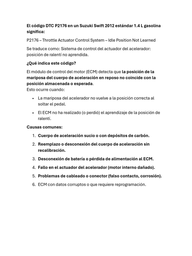 Código P2176 en Suzuki Swift 2012: Soluciones | PDF | Conector ...