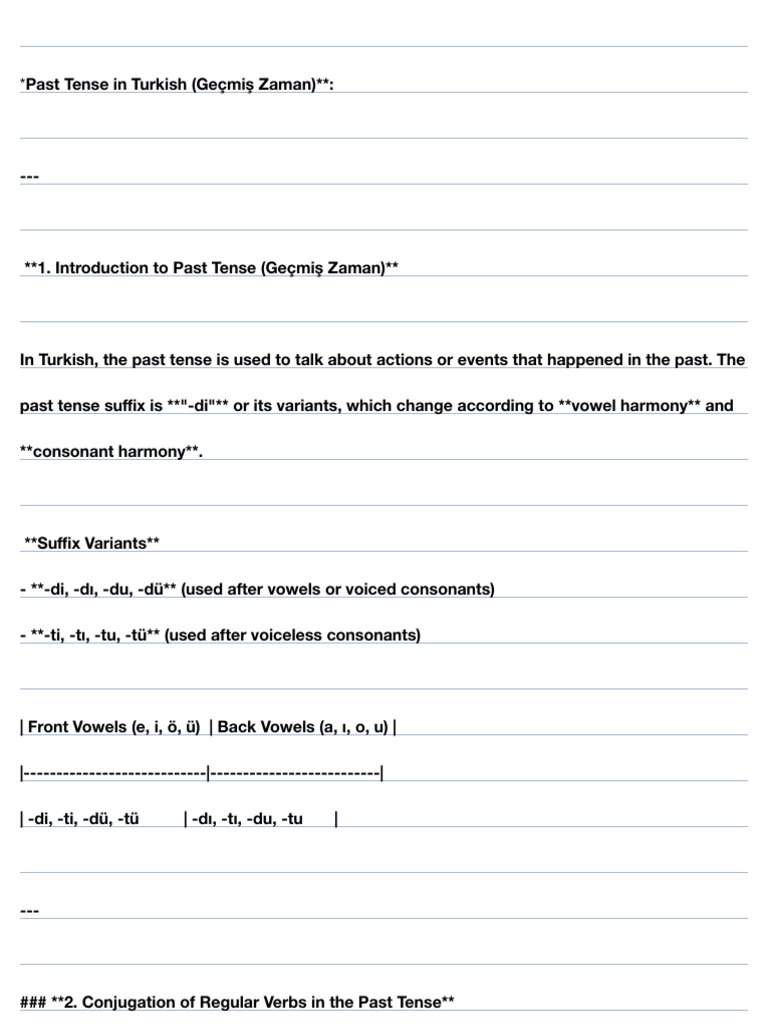 Turkish Past Tense Guide | PDF | Grammatical Conjugation | Grammatical ...