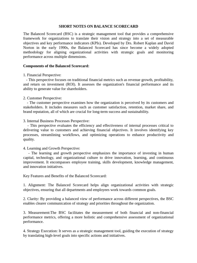 Balanced Scorecard Overview and Benefits | PDF | Performance Indicator ...