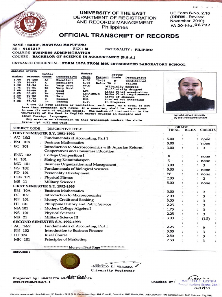 Official Transcript of Records - UE | PDF | Business | Economies