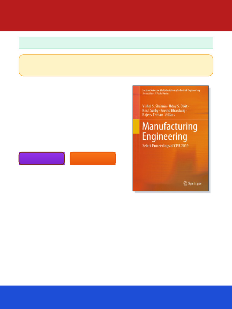 Manufacturing Engineering: Select Proceedings of CPIE 2019 Vishal S ...