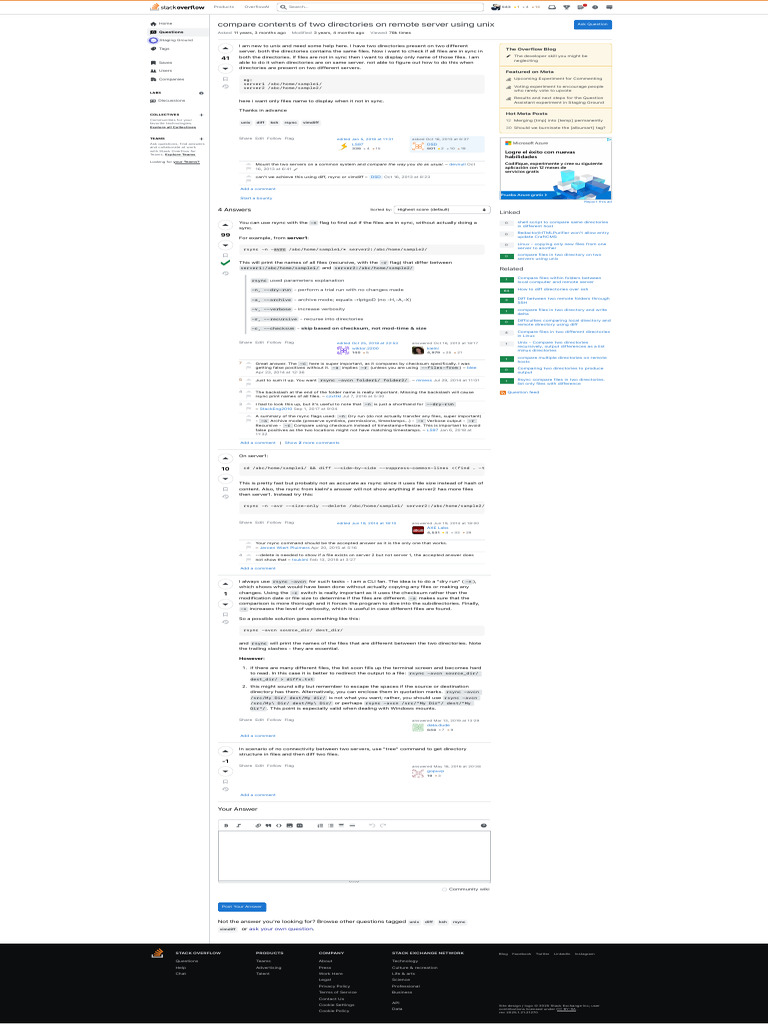 Diff - Compare Contents of Two Directories On Remote Server Using Unix ...