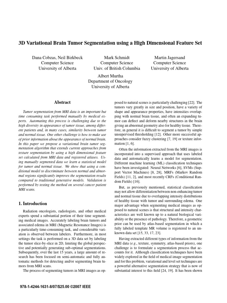 3D Brain Tumor Segmentation Method | PDF | Image Segmentation ...