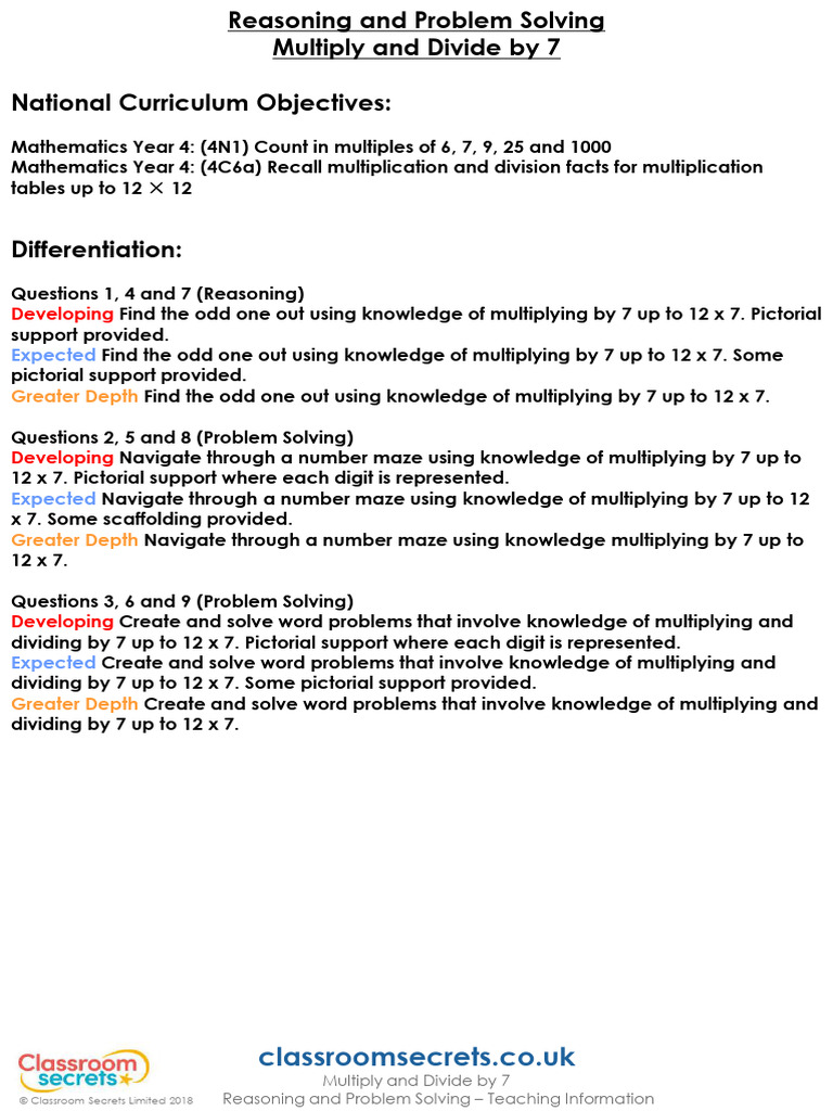 Year 4 Multiplication and Division by 7 | PDF | Multiplication ...