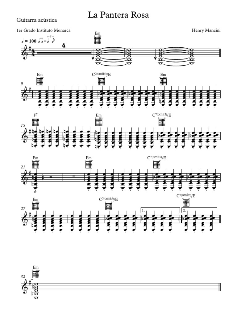 La Pantera Rosa - 1er Grado Instituto Monarca - Guitarra Acústica | PDF