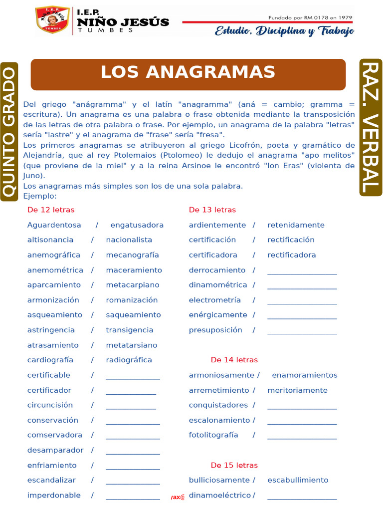 Anagramas: Ejemplos y Tipos | PDF