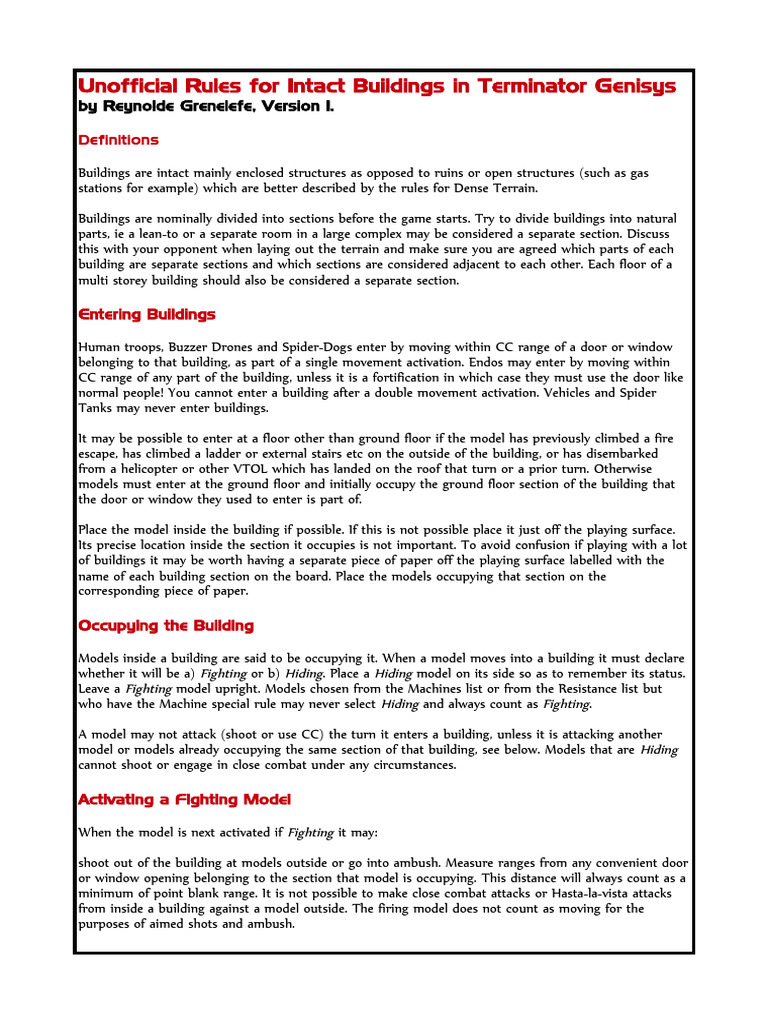 Intact Building Rules for Terminator Genisys | PDF | Military | Warfare