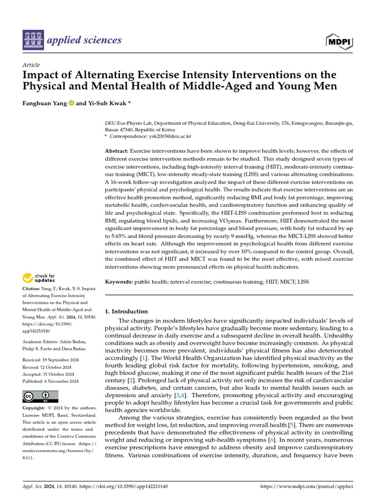 Exercise Intensity Effects on Men's Health | PDF | High Intensity ...