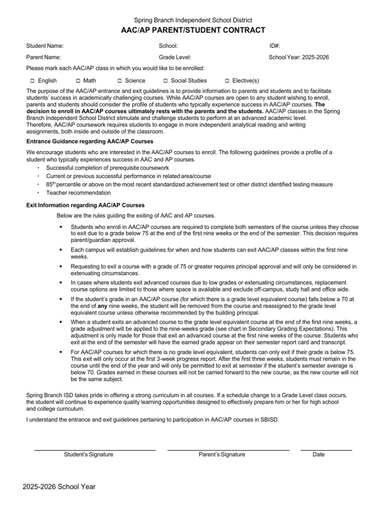 AP Contract 25-26 | PDF | Advanced Placement | Learning