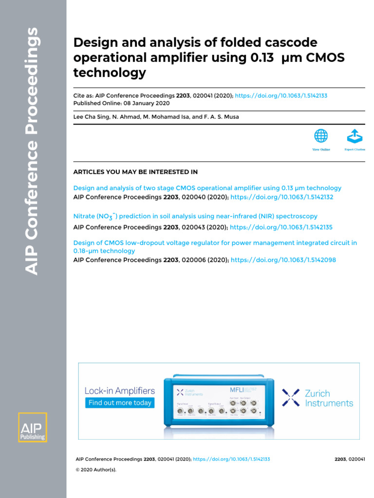 Design and analysis of folded cascode operational amplifier using 0.13 ...