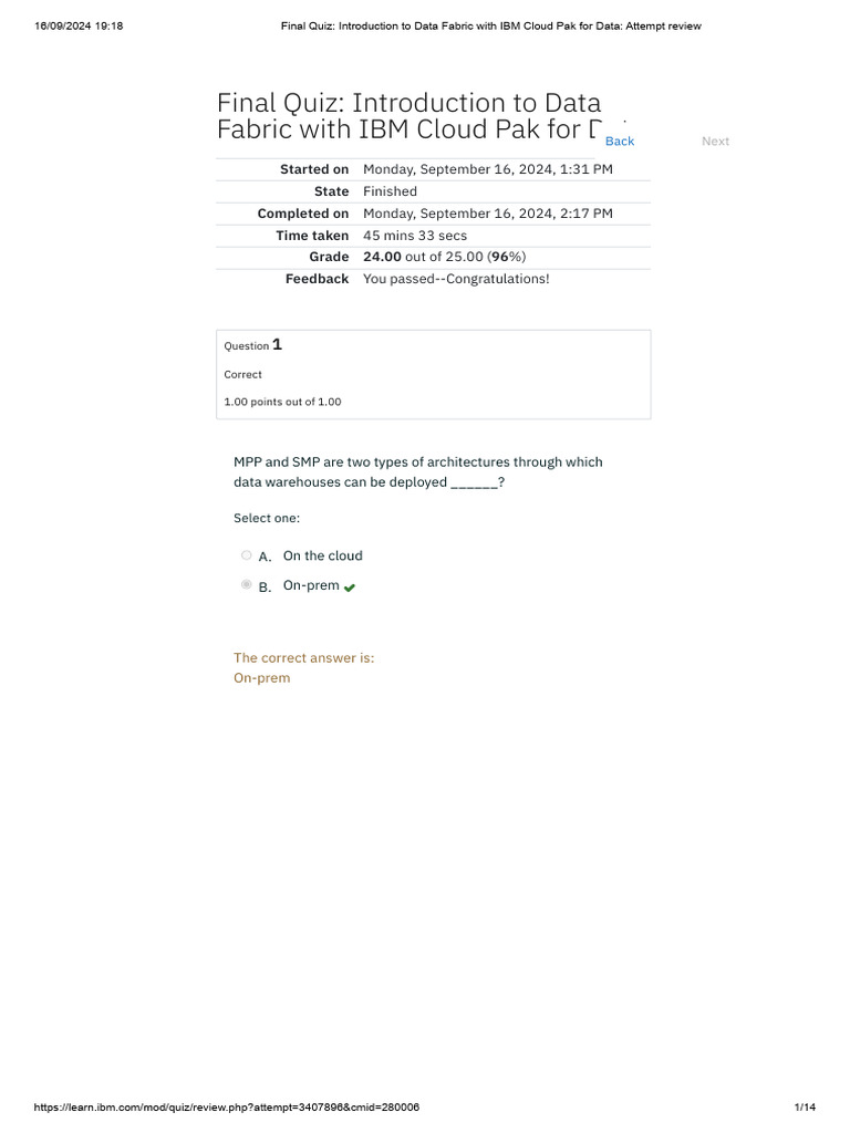 Data Fabric Quiz with IBM Cloud Pak | PDF | Databases | Cloud Computing