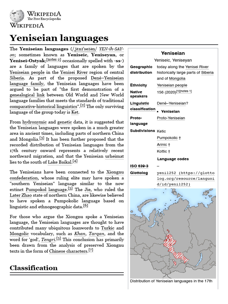 Yeniseian Languages Overview and History | PDF | Linguistics | Language ...