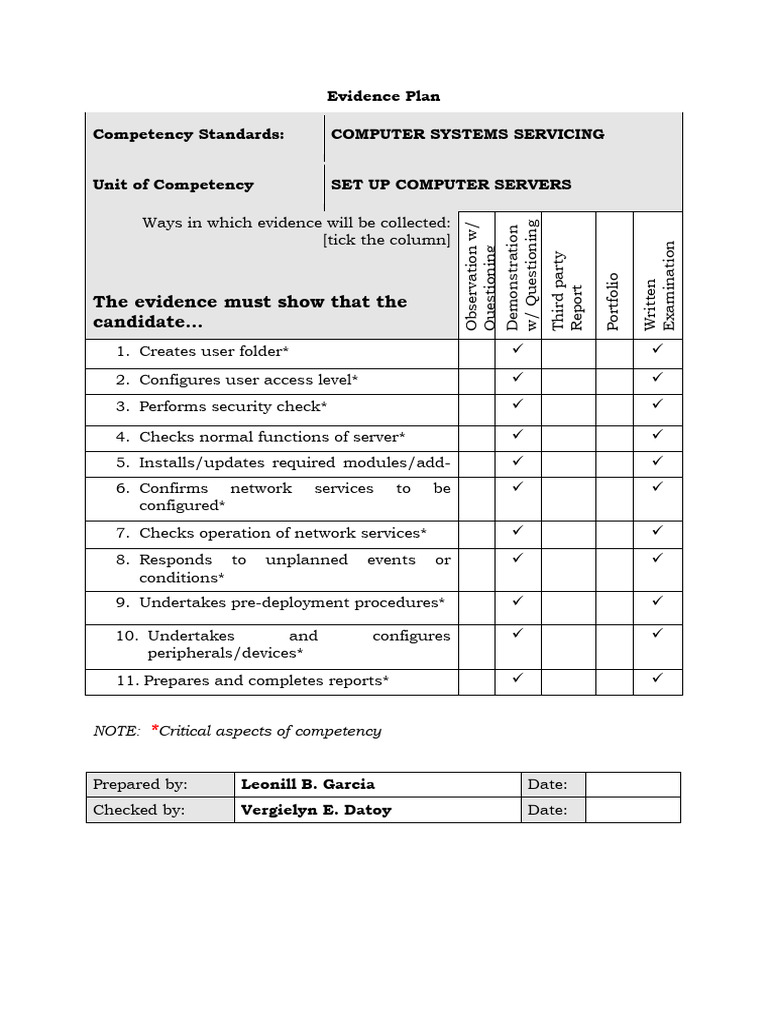 Computer Server Setup Evidence Plan | PDF