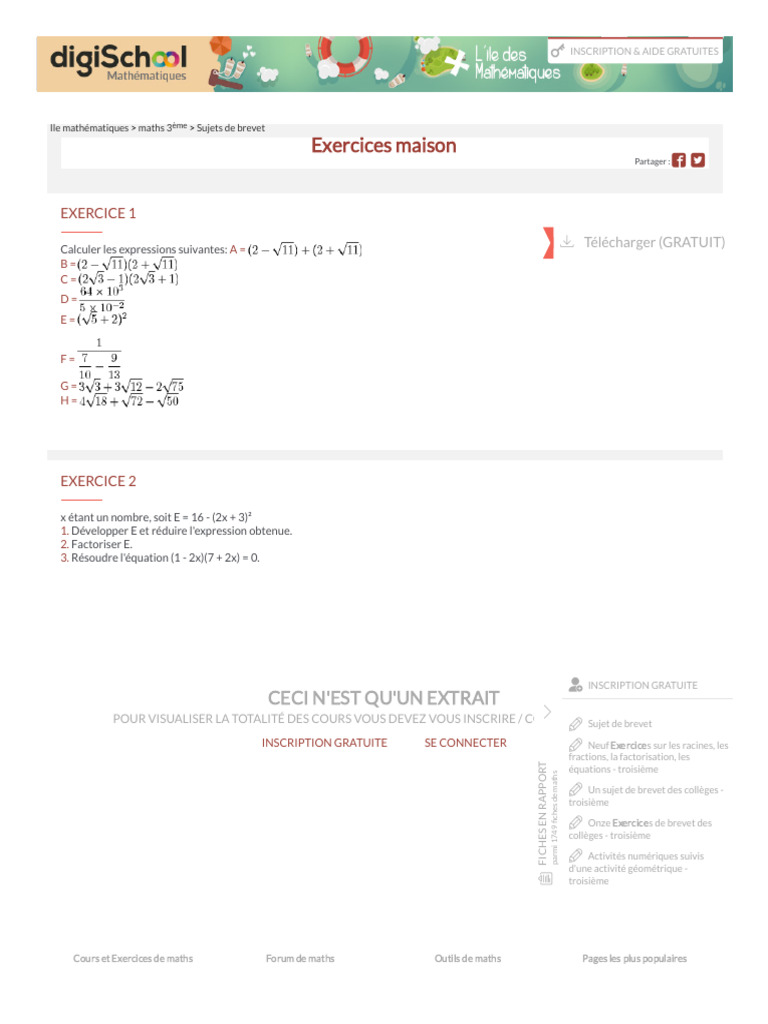 Exercices de maths pour 3ème | PDF | Équations | Mathématiques