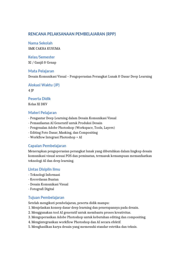 RPP Desain Komunikasi Visual dan AI | PDF