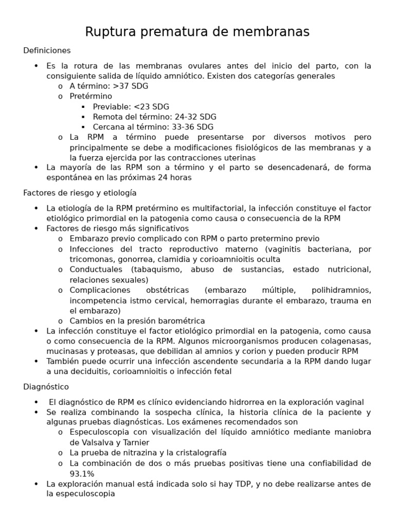 Ruptura Prematura de Membranas: Guía Completa | PDF | Parto prematuro ...