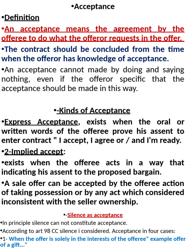 Understanding Contract Acceptance Types | PDF | Offer And Acceptance ...