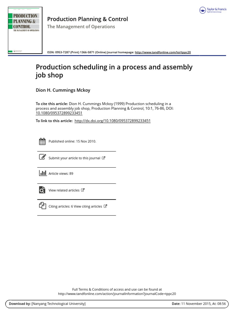 Production Scheduling in Job Shops | PDF | Production And Manufacturing