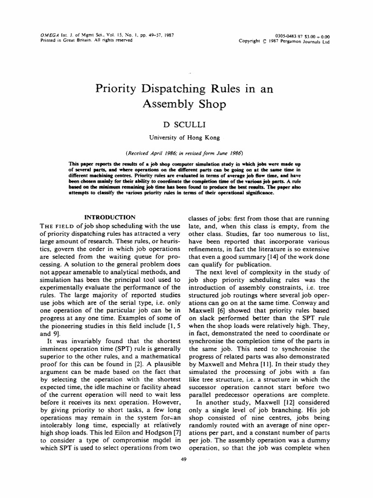Priority Rules for Job Shop Scheduling | PDF | Scheduling (Computing ...