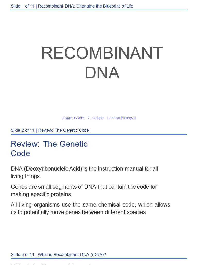 Recombinant DNA: Genetic Engineering Basics | PDF | Recombinant Dna ...