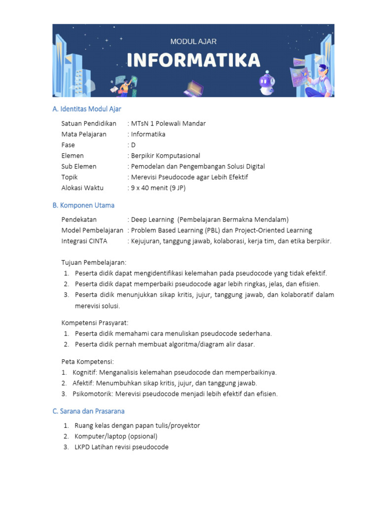 [7-4] Modul Ajar Informatika Kelas9 Merevisi Pseudocode | PDF
