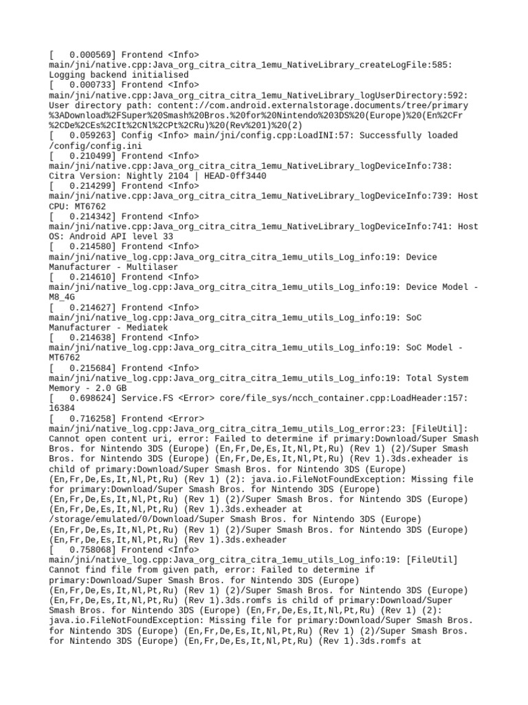 Citra Emulator Log: File Errors & Info | PDF | Nintendo | Computer ...
