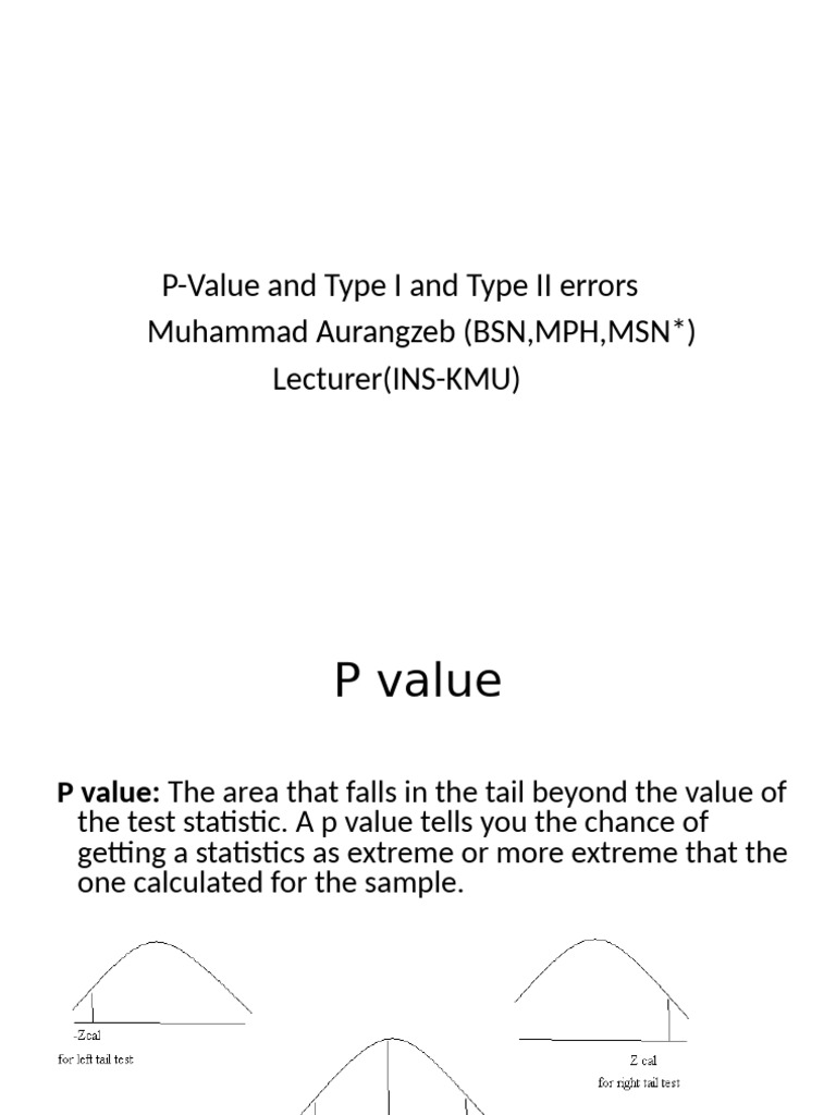 Lecture 8 P-Value and Type I and Type II Errors | PDF | P Value | Type ...