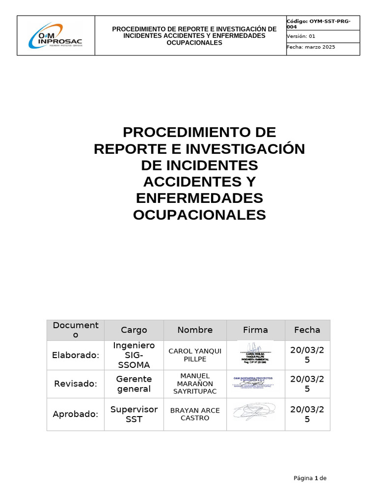 Procedimiento de Reporte de Incidentes Laborales | PDF | Seguridad y ...