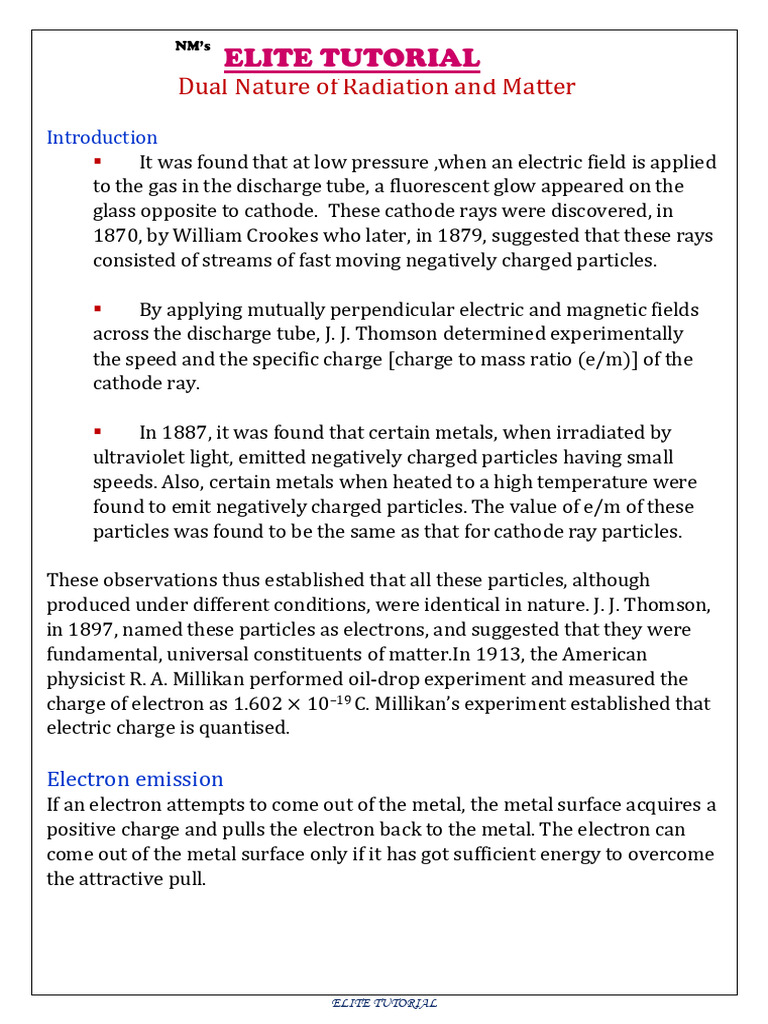 Dual Nature of Radiation and Matter | PDF | Photoelectric Effect | Electron