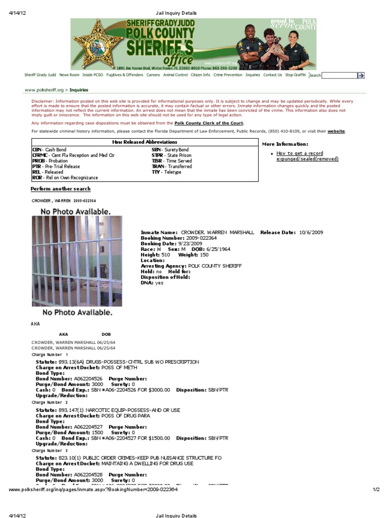 Jail Inquiry Details2 Surety Bond Criminal Record