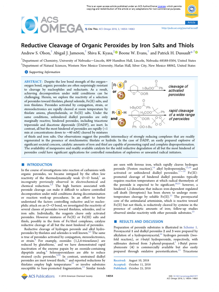Reductive Cleavage of Organic Peroxides by Iron Salts and Thiols | PDF ...
