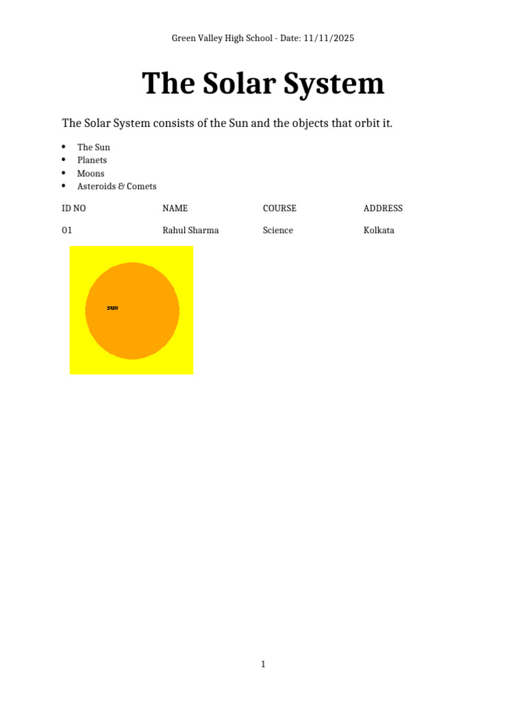 Solar System Document | PDF