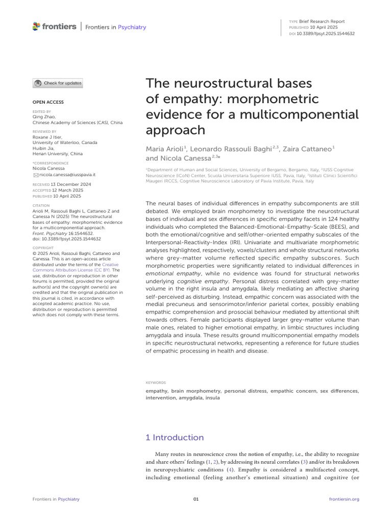 Neurostructural Bases of Empathy | PDF | Empathy | Insular Cortex