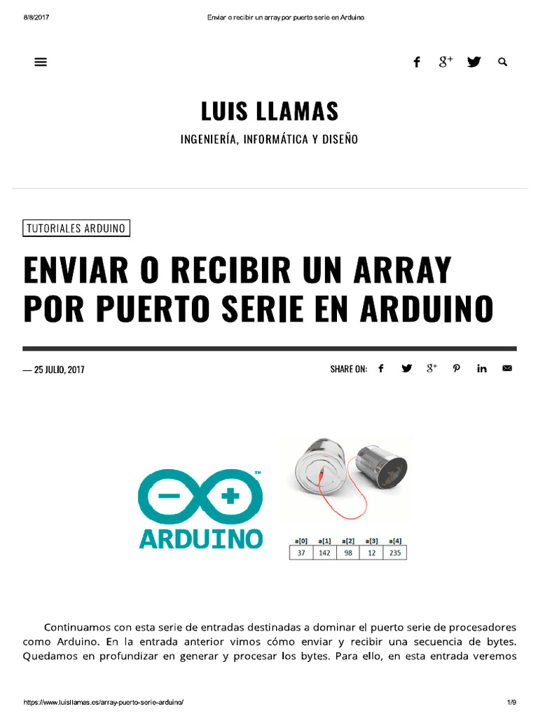 Enviar o Recibir Un Array Por Puerto Serie en Arduino | PDF