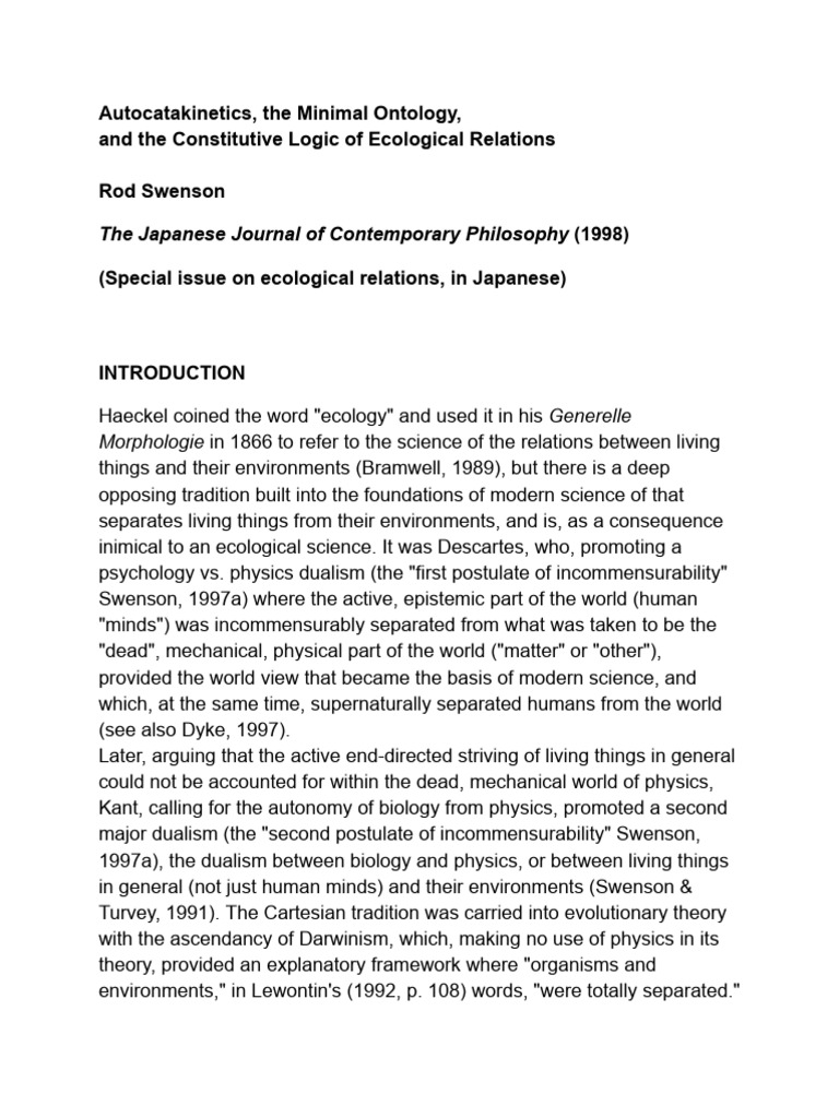 Ecological Relations and Ontology Insights | PDF | Entropy | Heat