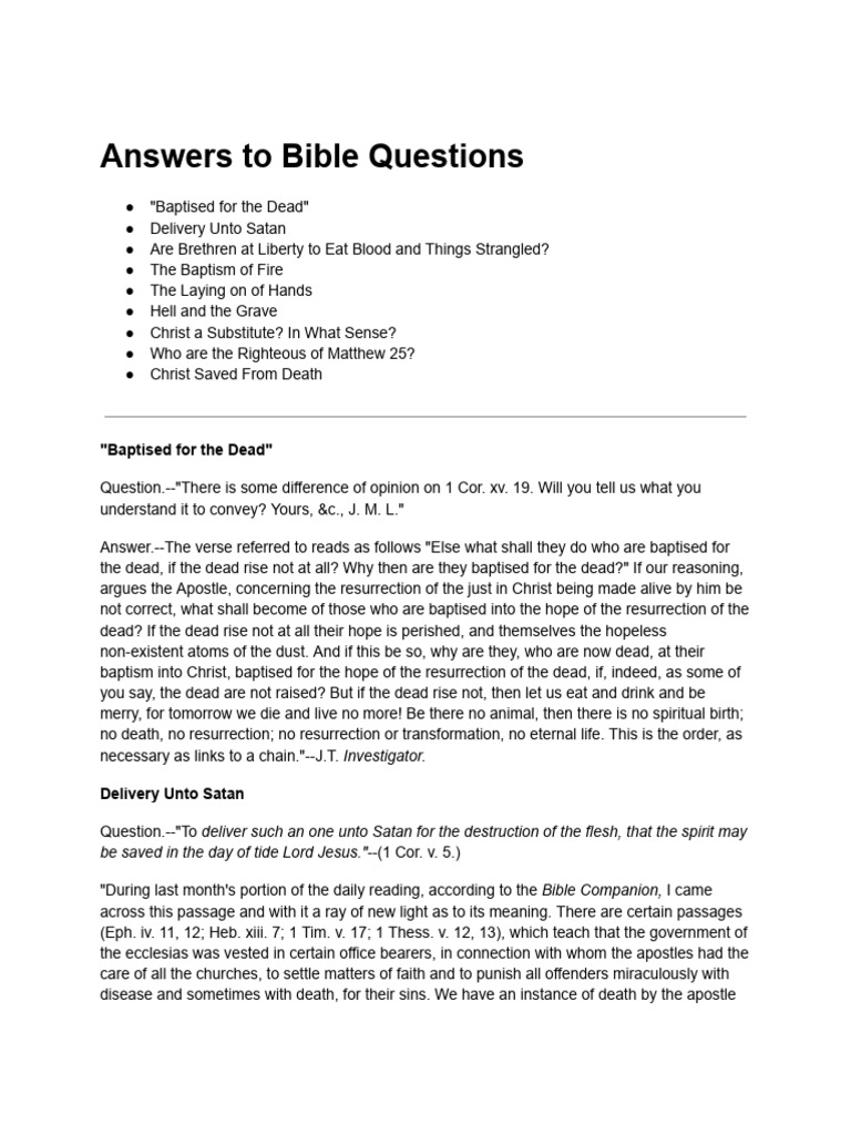 Bible Questions and Answers Explained | PDF | Jesus | Baptism