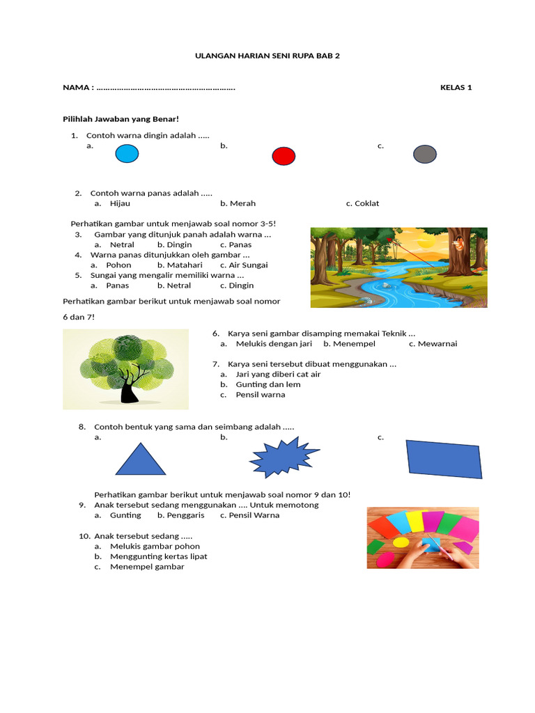 Ulangan Harian Seni Rupa Kelas 1 | PDF