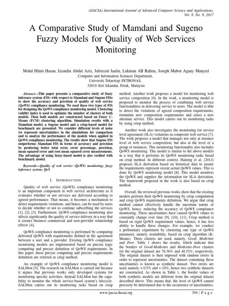 Fuzzy Models for Web Service Quality Monitoring | PDF | Fuzzy Logic ...